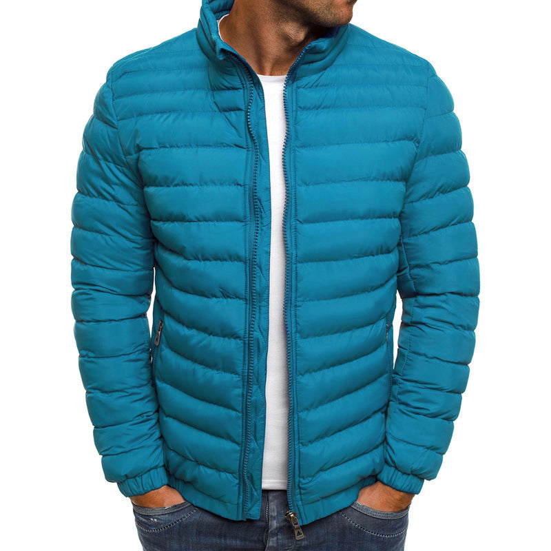 Men Jacket Zipper Solid Color Long Sleeves Pockets Coldproof Autumn Thicken Cotton Padded Overcoat For Outdoor - Home Decor