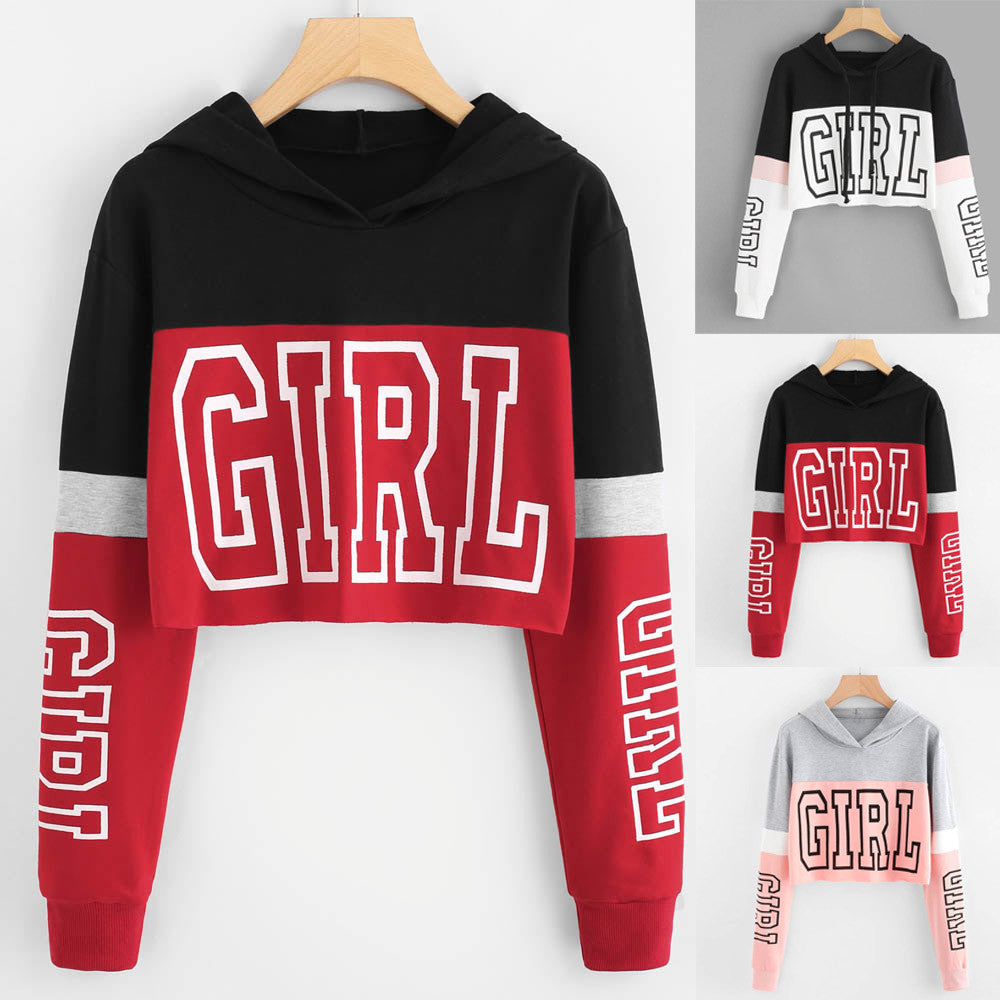 Crop Top Hoodie Sweatshirt Hoodies Women Patchwork Lett - Design Poster