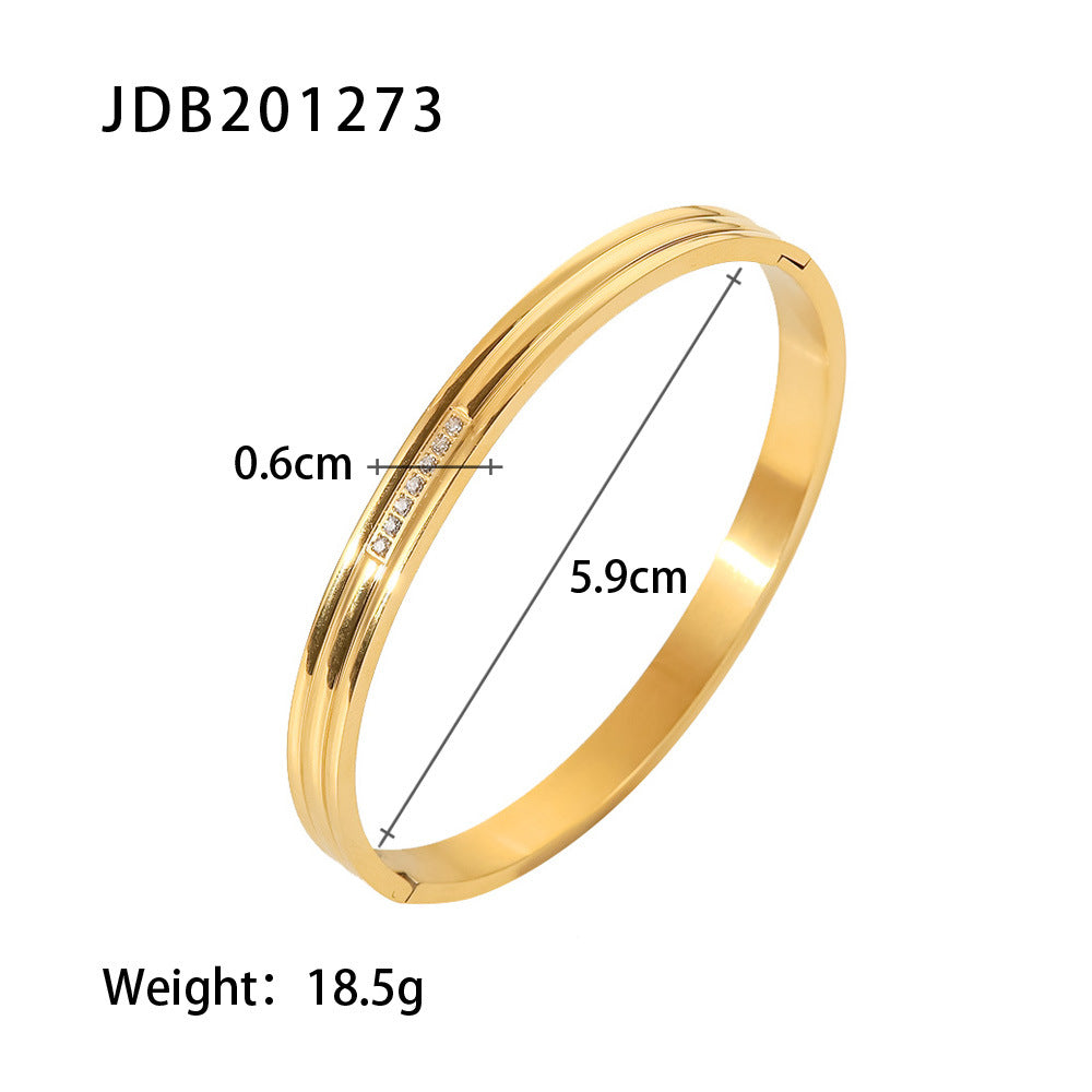 Gold-Plated Zirconia Bracelet | Stainless Steel Jewelry - Modern Print