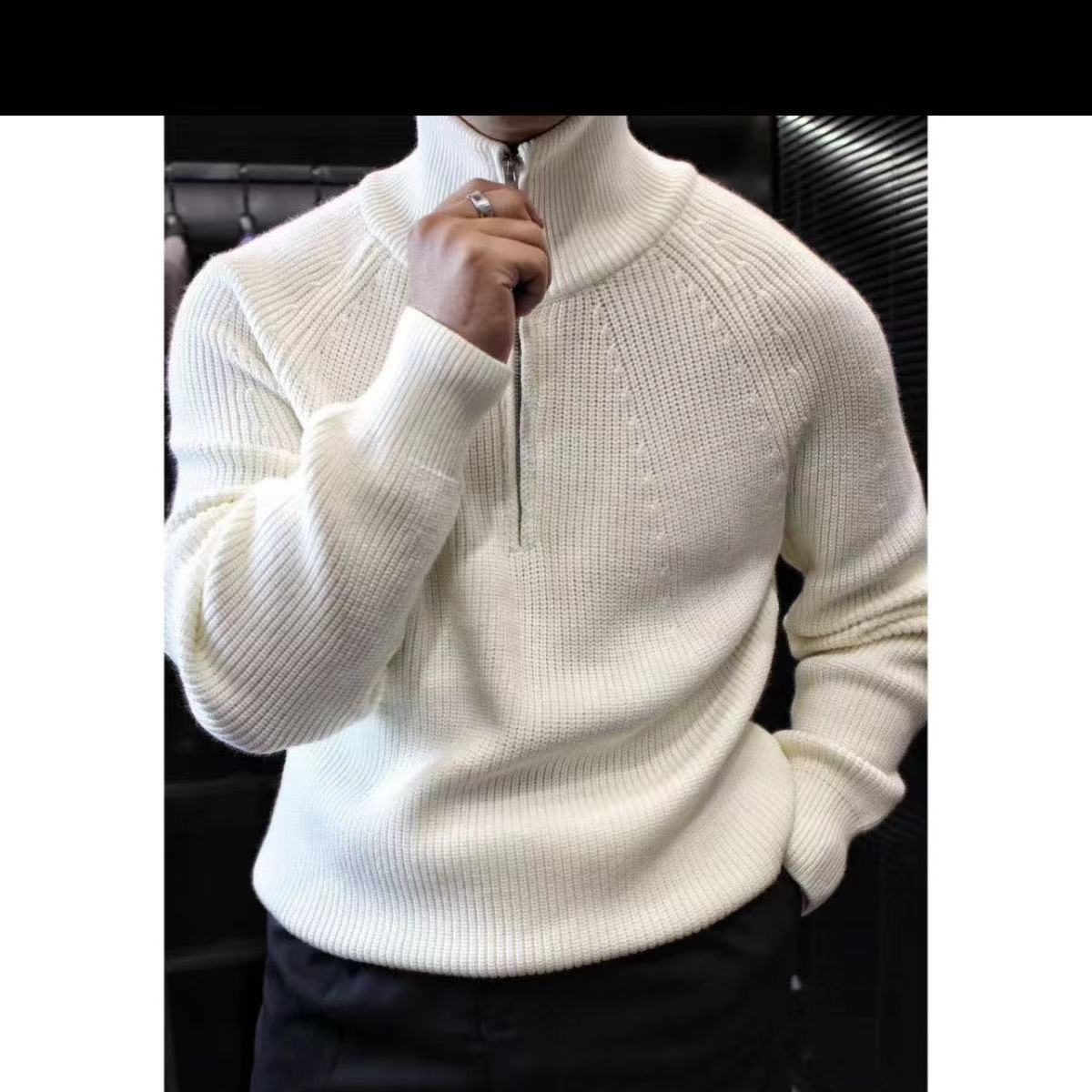 Men's Half Zipped Stand Collar Sweater Thickened - Home Decor