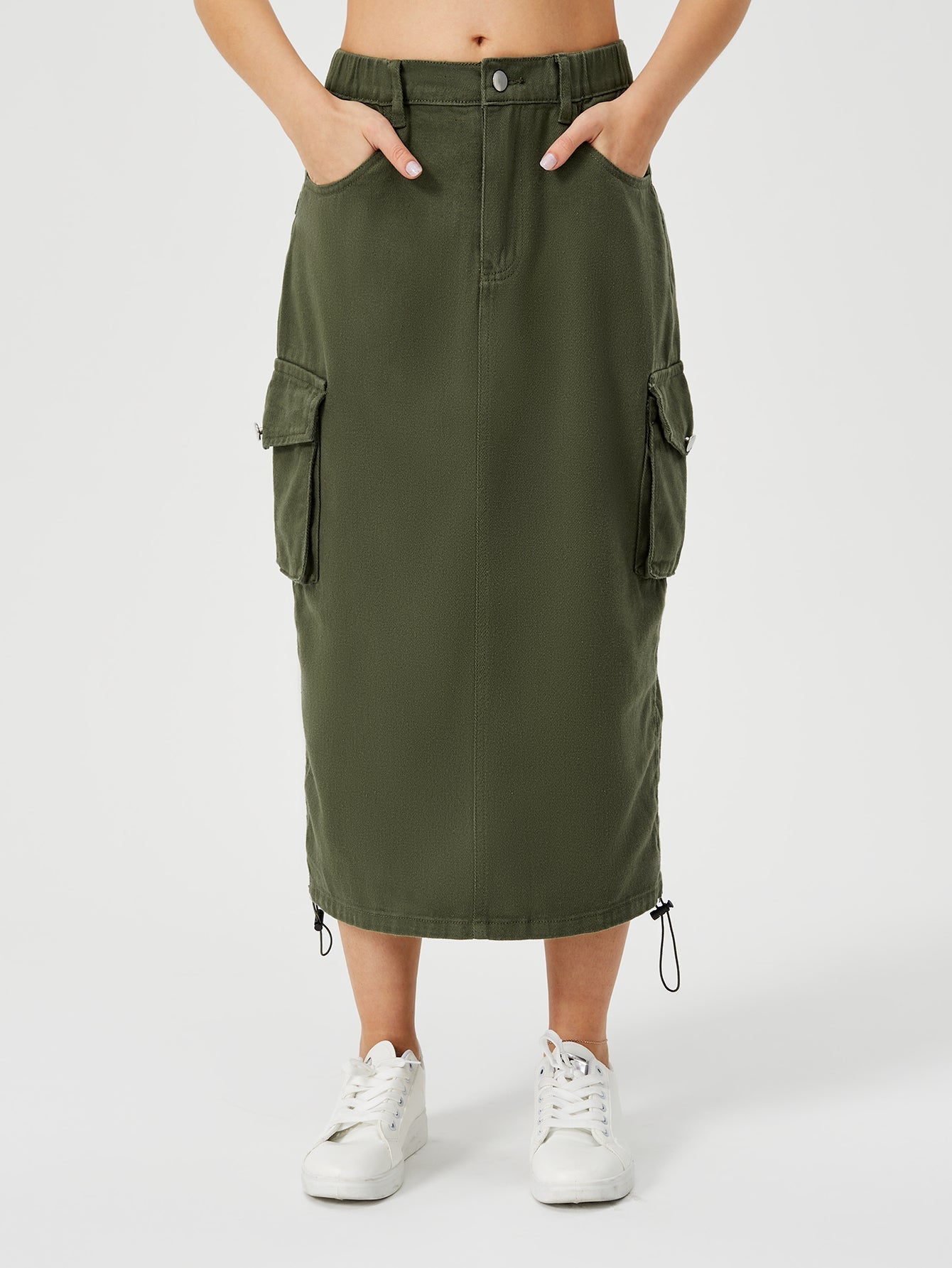 Women's Cargo Maxi Skirt | High Waist Split Pocket Skirt - Premium Canvas