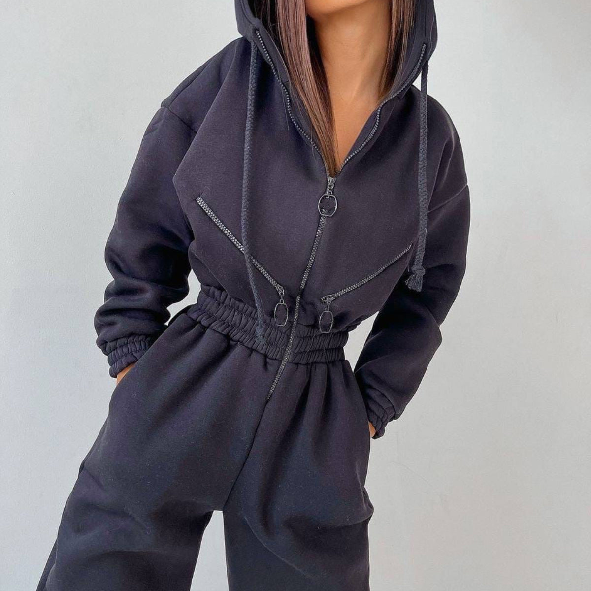 Women's Two Piece Hoodie Set | Casual Zip-Up Tracksuit - Home Decor
