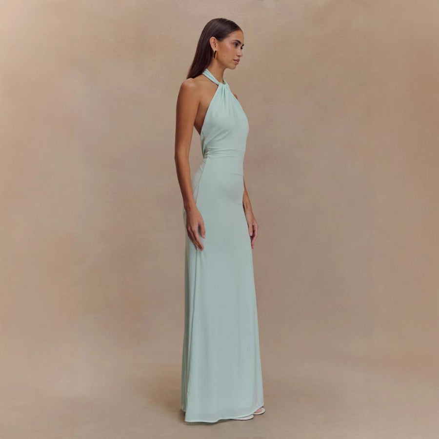 Ins Bodycon Halter Dress Sexy Backless Slim Fit Waist Slimming Maxi Dresses Prom Party Club Clothing For Women - Modern Print