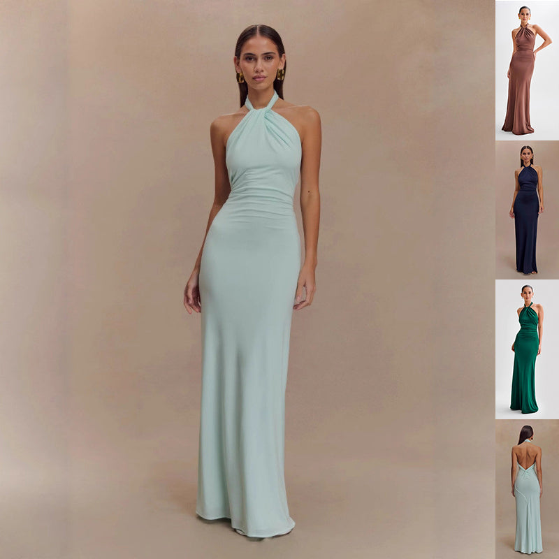 Ins Bodycon Halter Dress Sexy Backless Slim Fit Waist Slimming Maxi Dresses Prom Party Club Clothing For Women - Modern Print