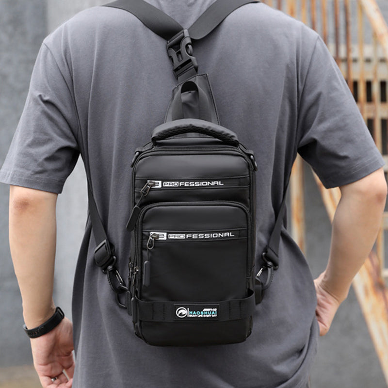 Men's Multifunction Sling Backpack | USB Crossbody Bag - Design Poster